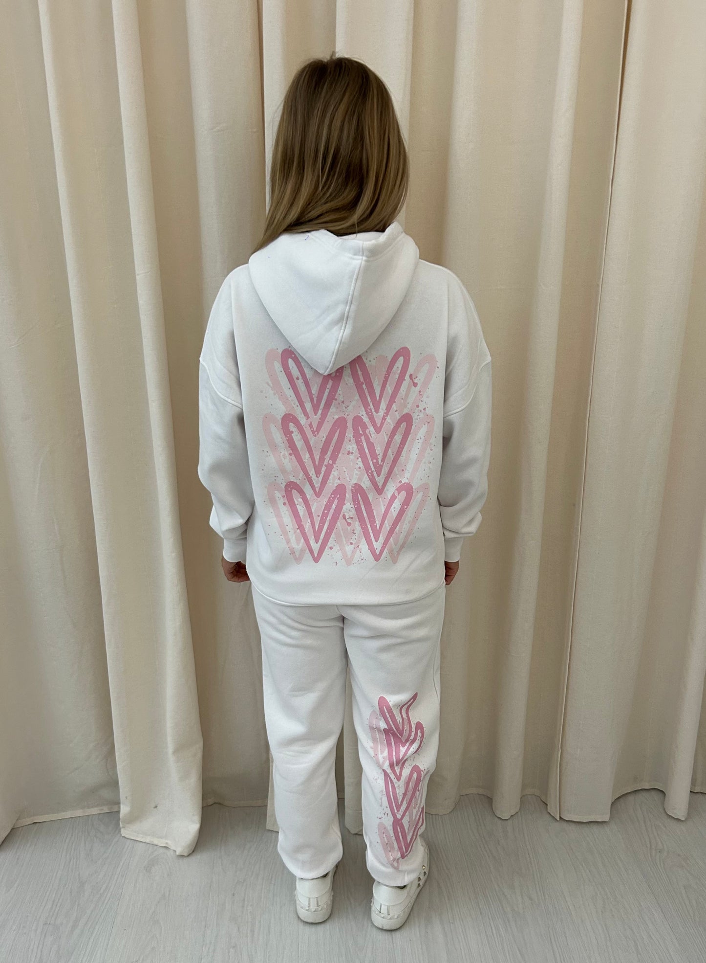 Pink Heart Graffiti Hooded Tracksuit White