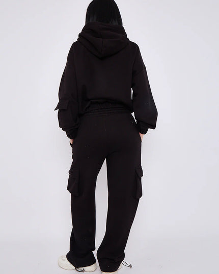 Cargo Style Zip Hooded Tracksuit Black