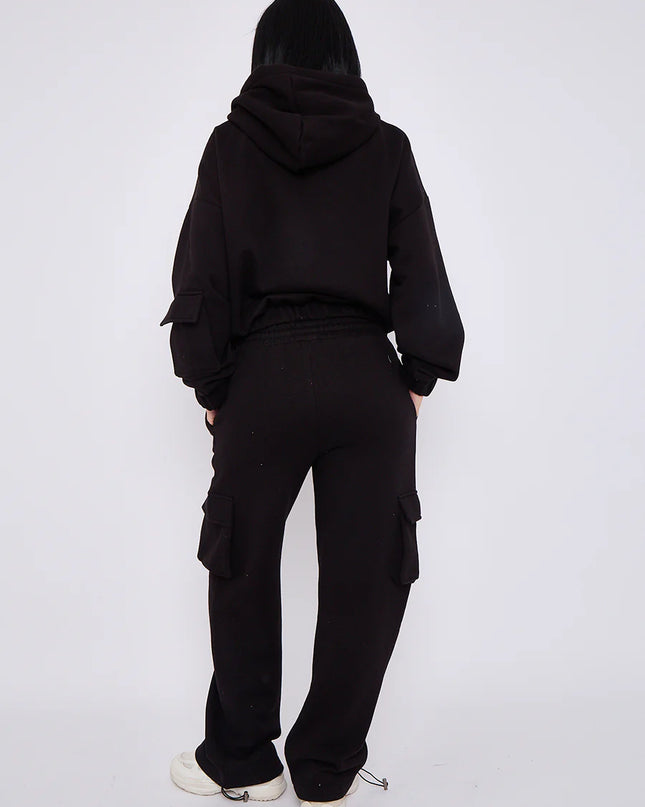 Cargo Style Zip Hooded Tracksuit Black