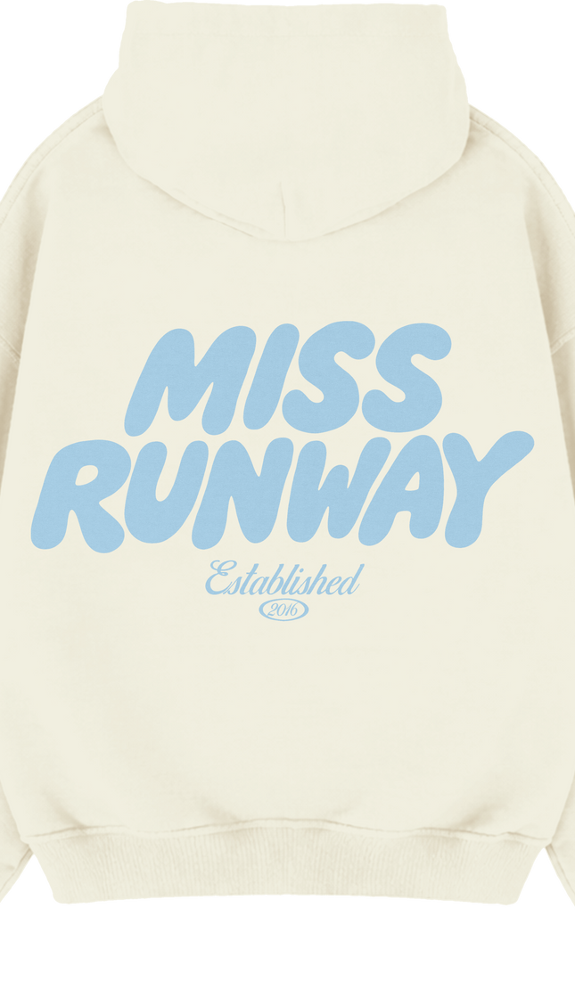 Miss Runway Established Hoodie Cream/Blue – adult printed hoodie by Miss Runway