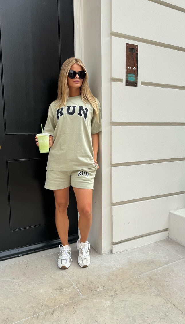 Run Appliqué 100% Cotton T-Shirt Sage Green