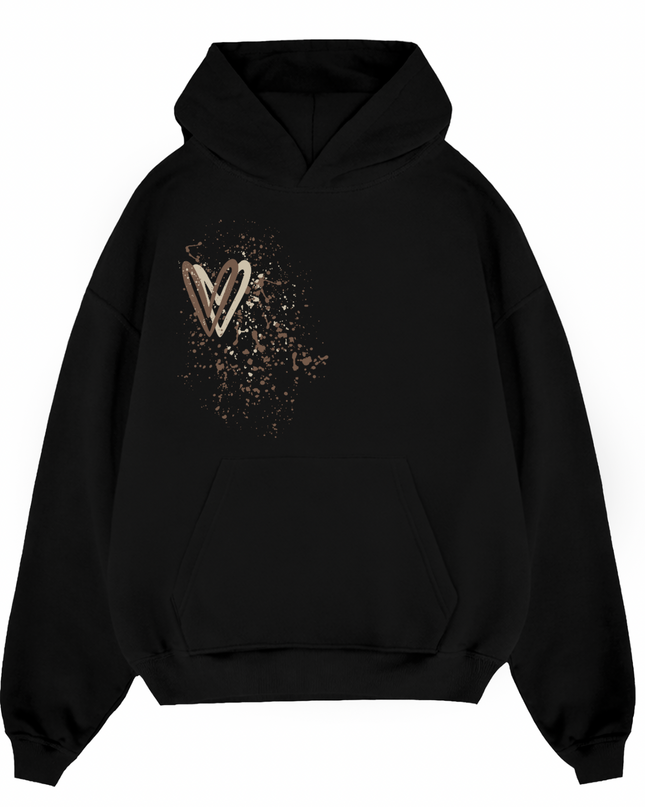 Beige Heart Printed Hoodie Adults