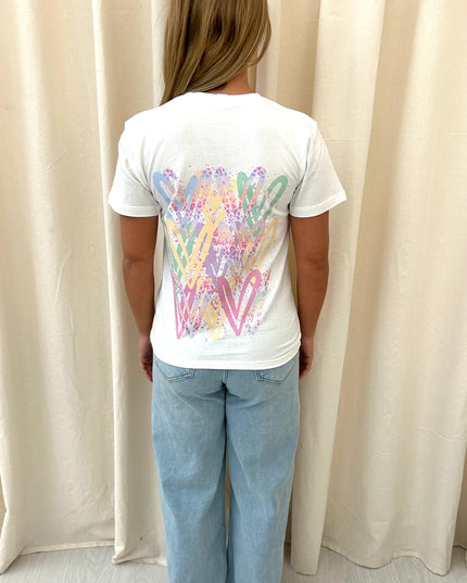 Pastel Leopard Print Heart Graffiti T shirt White