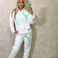 Mint Heart Sprayed White Ribbon Hooded Tracksuit