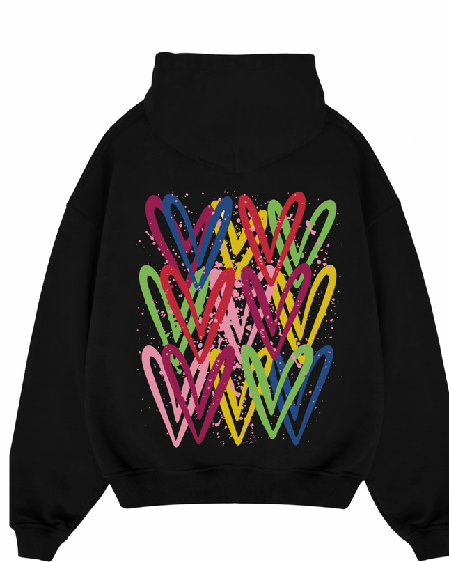 Dark Multicoloured Heart Printed Hoodie Kids