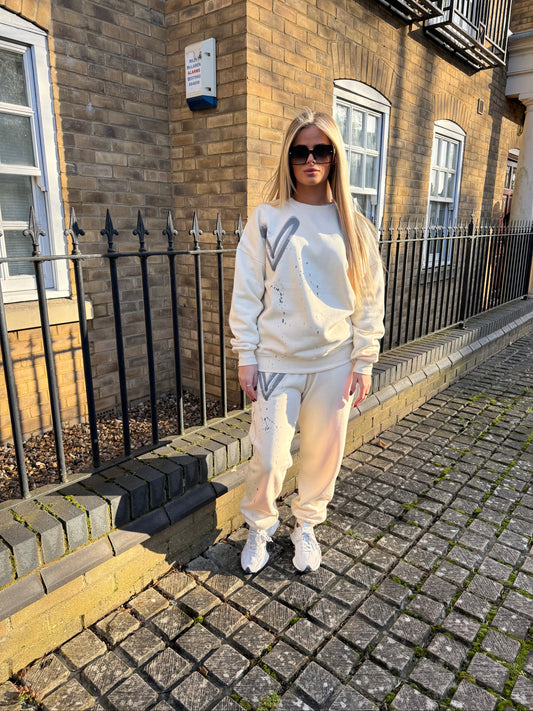 Grey Heart Cream Sweatshirt Tracksuit