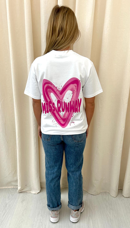 Miss Runway Pink Heart Graffiti T shirt White