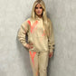 Neon Heart Beige Hooded Tracksuit