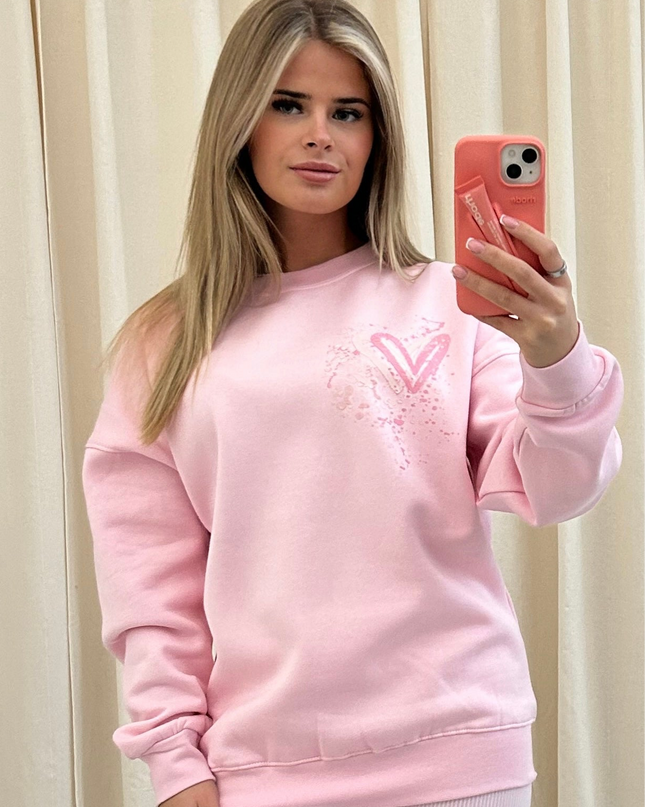 Pink Heart Printed Sweatshirt Adults