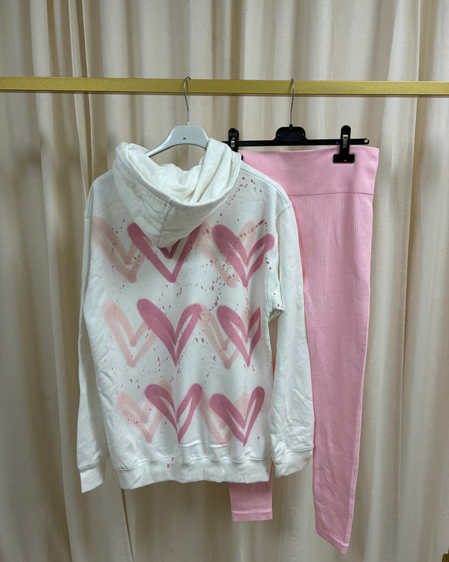 Pink Hearts Spray Painted Zip Up Hoodie Adults