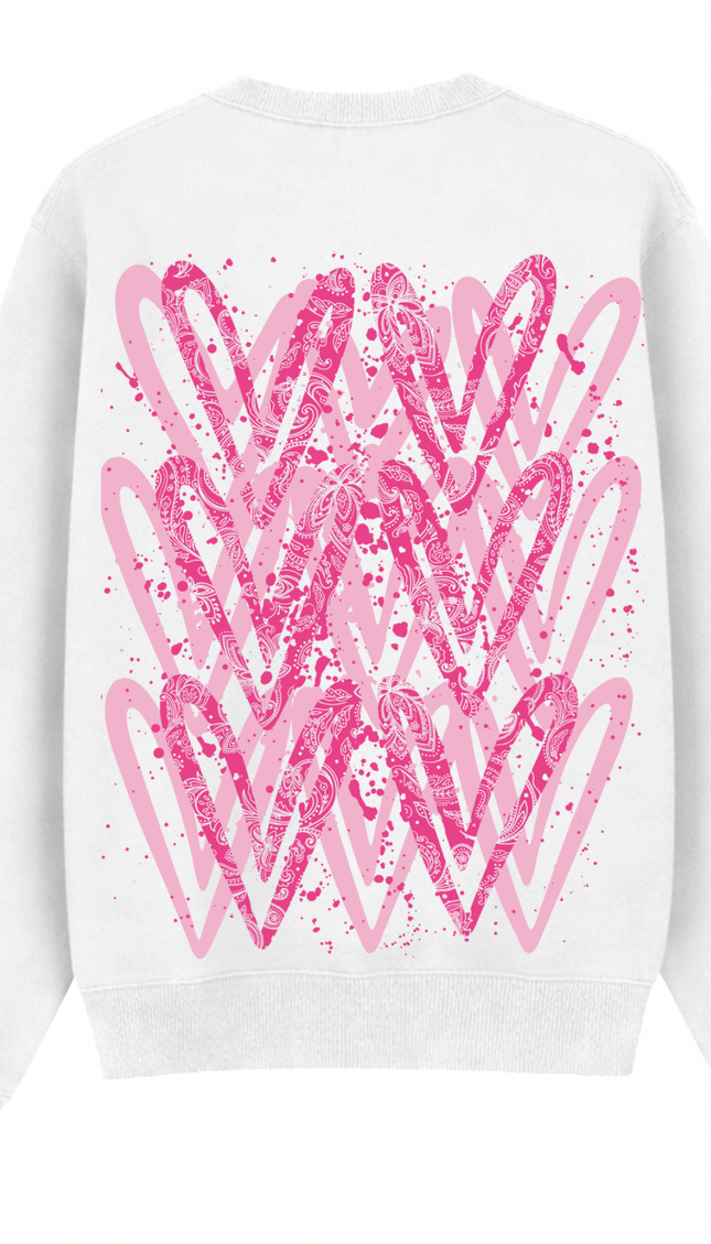 Hot Pink Paisley graffiti heart sweatshirt with spray paint effect print – women's sweatshirt by Miss Runway