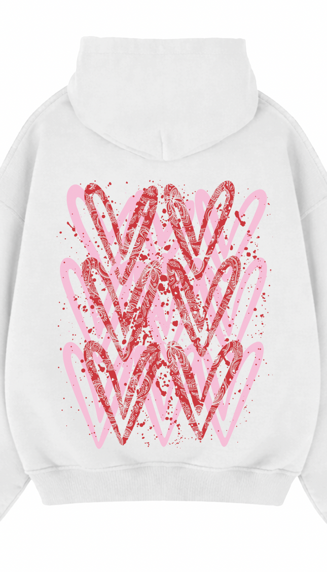 Pink/Red Paisley graffiti heart hoodie with spray paint effect print – women's hoodie by Miss Runway
