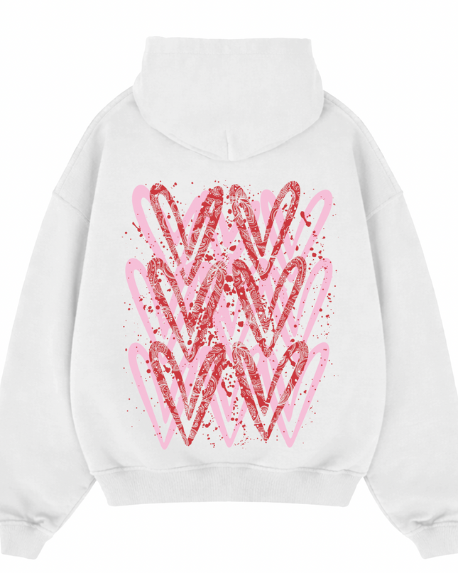 Pink/Red Paisley Heart Printed  Hoodie Kids