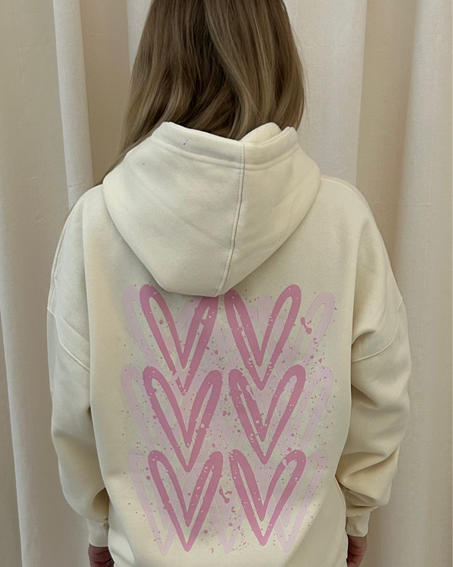 Pink Heart Graffiti Hoodie Cream