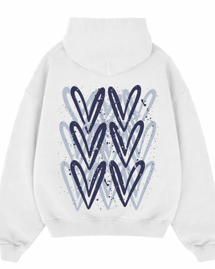 Navy Blue Heart Printed Hoodie Adults