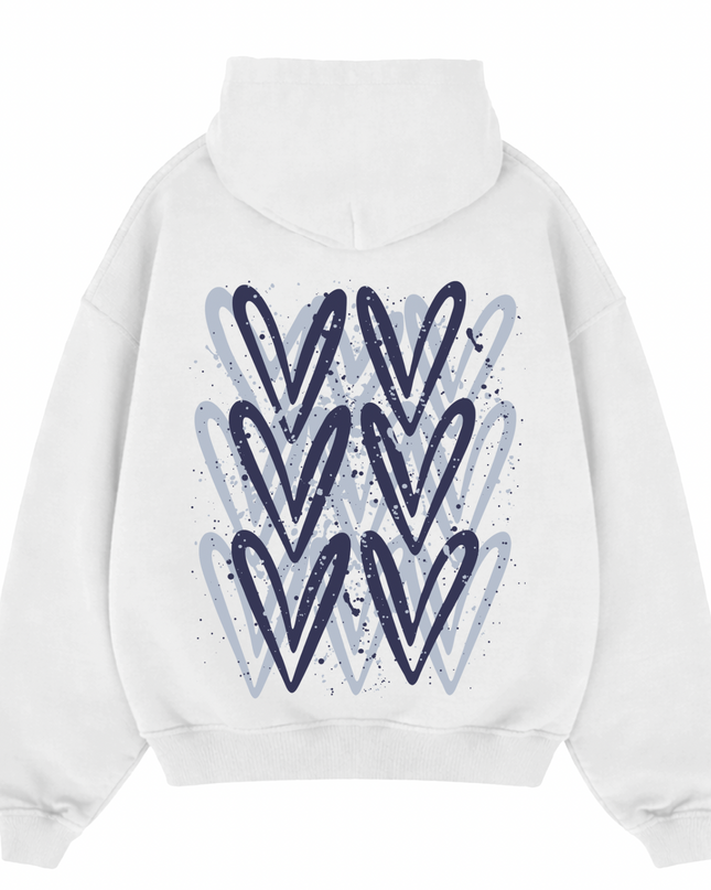 Navy Blue Heart Printed Hoodie Adults