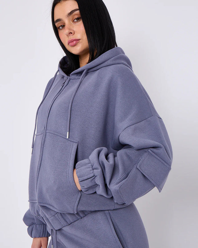 Cargo Style Zip Hooded Tracksuit Denim Blue