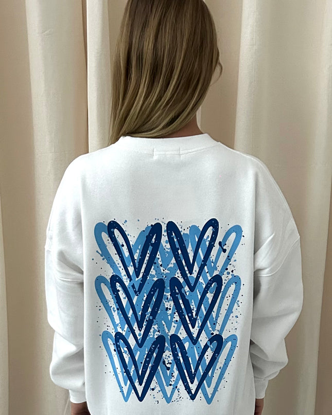 Royal Blue Heart Graffiti Sweatshirt White