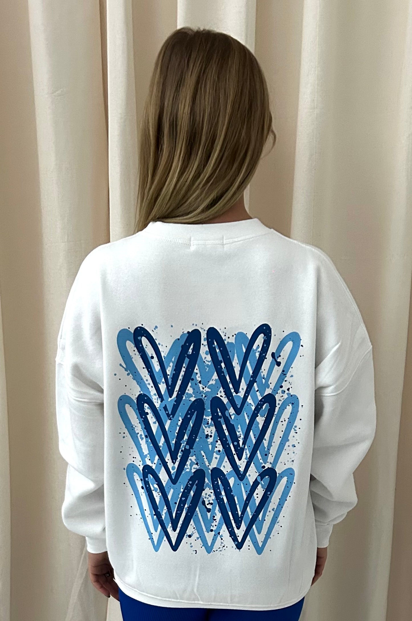 Royal Blue Heart Graffiti Sweatshirt White