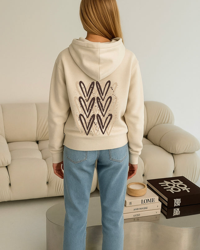 Beige/Brown Heart Printed Hoodie