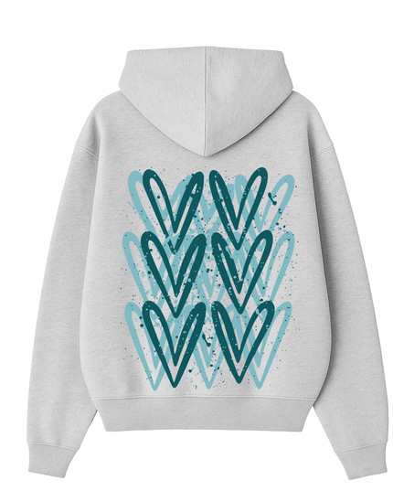 Teal Heart Printed Hoodie Kids