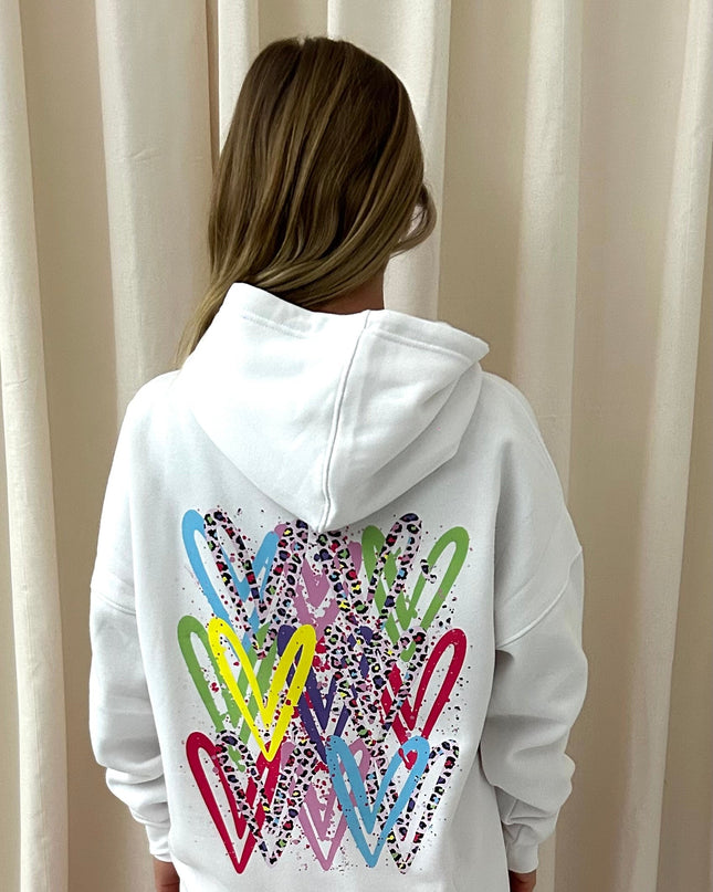 Multicoloured Leopard Heart Printed Hoodie Adults