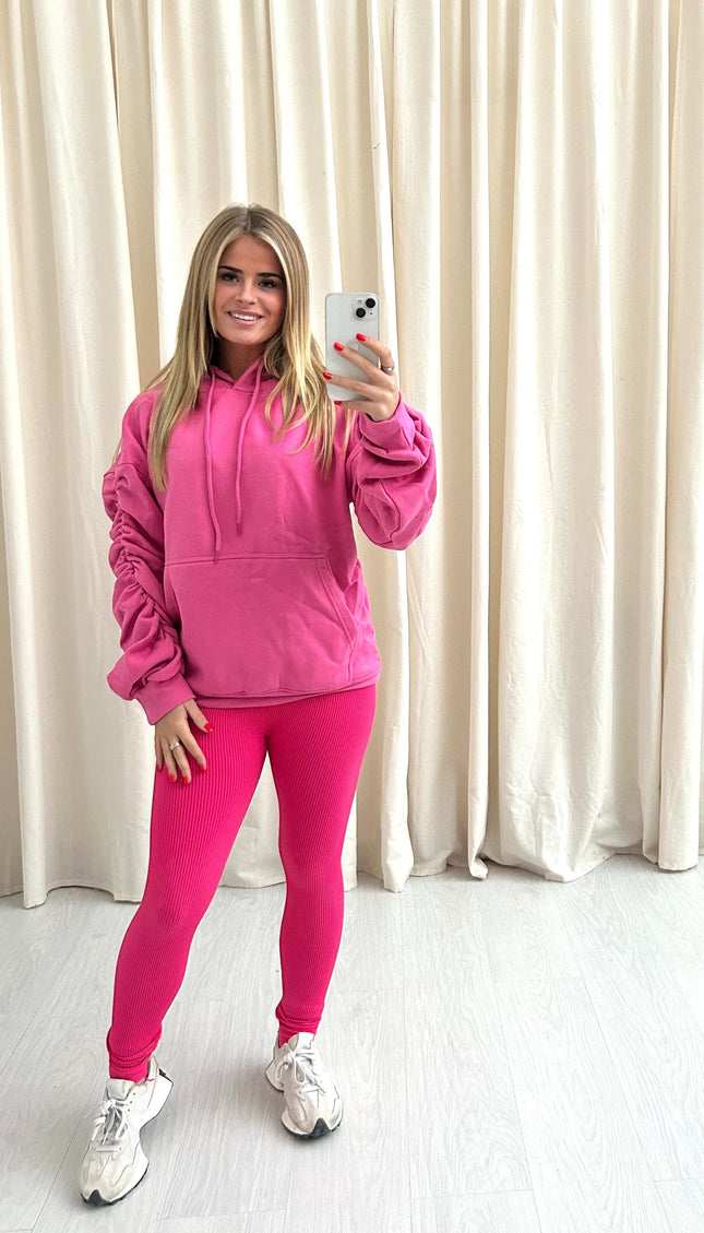 Ruched Hoodie Hot Pink