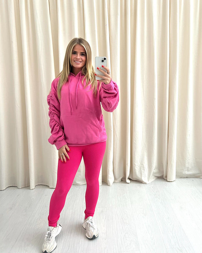 Ruched Hoodie Hot Pink