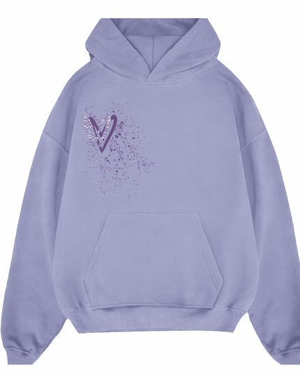 Lilac Zig Zag Heart Printed  Hoodie Kids