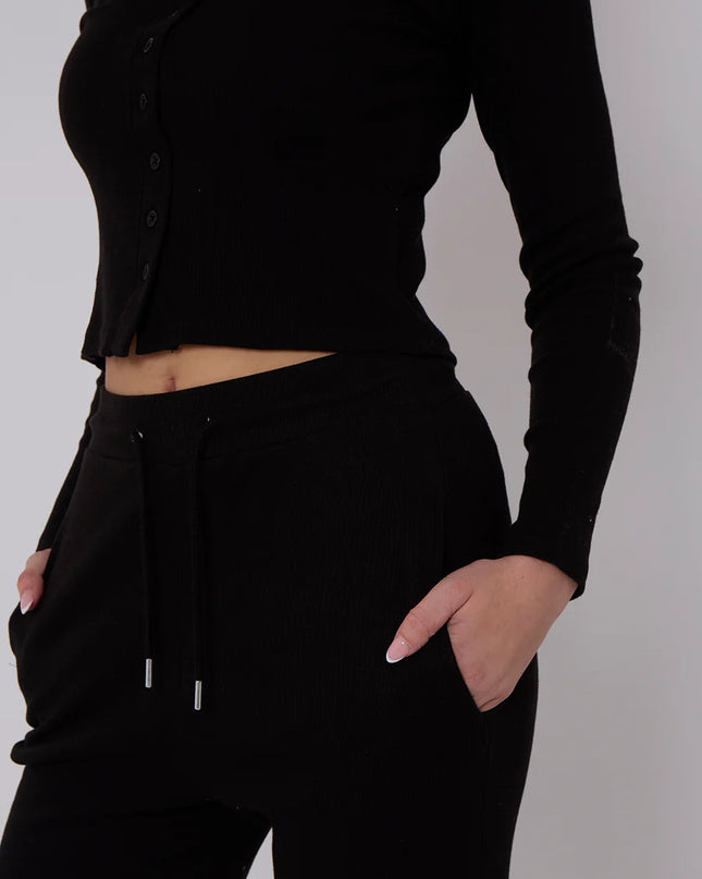 Button Loungewear Co ord Black