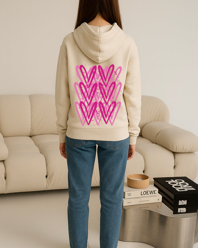 Hot Pink Heart Printed Hoodie