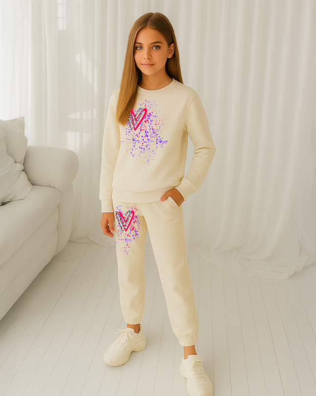 Multi Colour Leopard Hearts Printed Sweatshirt Tracksuit Kids
