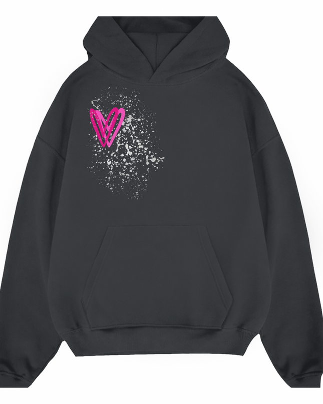 Hot Pink/Silver Heart Printed  Hoodie Kids