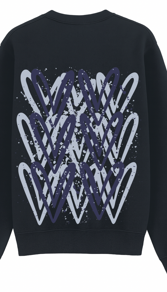 Navy graffiti heart sweatshirt with spray paint effect print – women's sweatshirt by Miss Runway