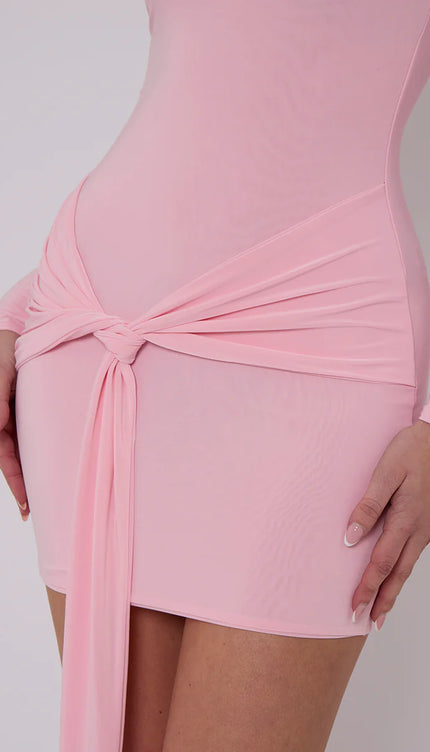 Knot Front Slinky Dress Pink