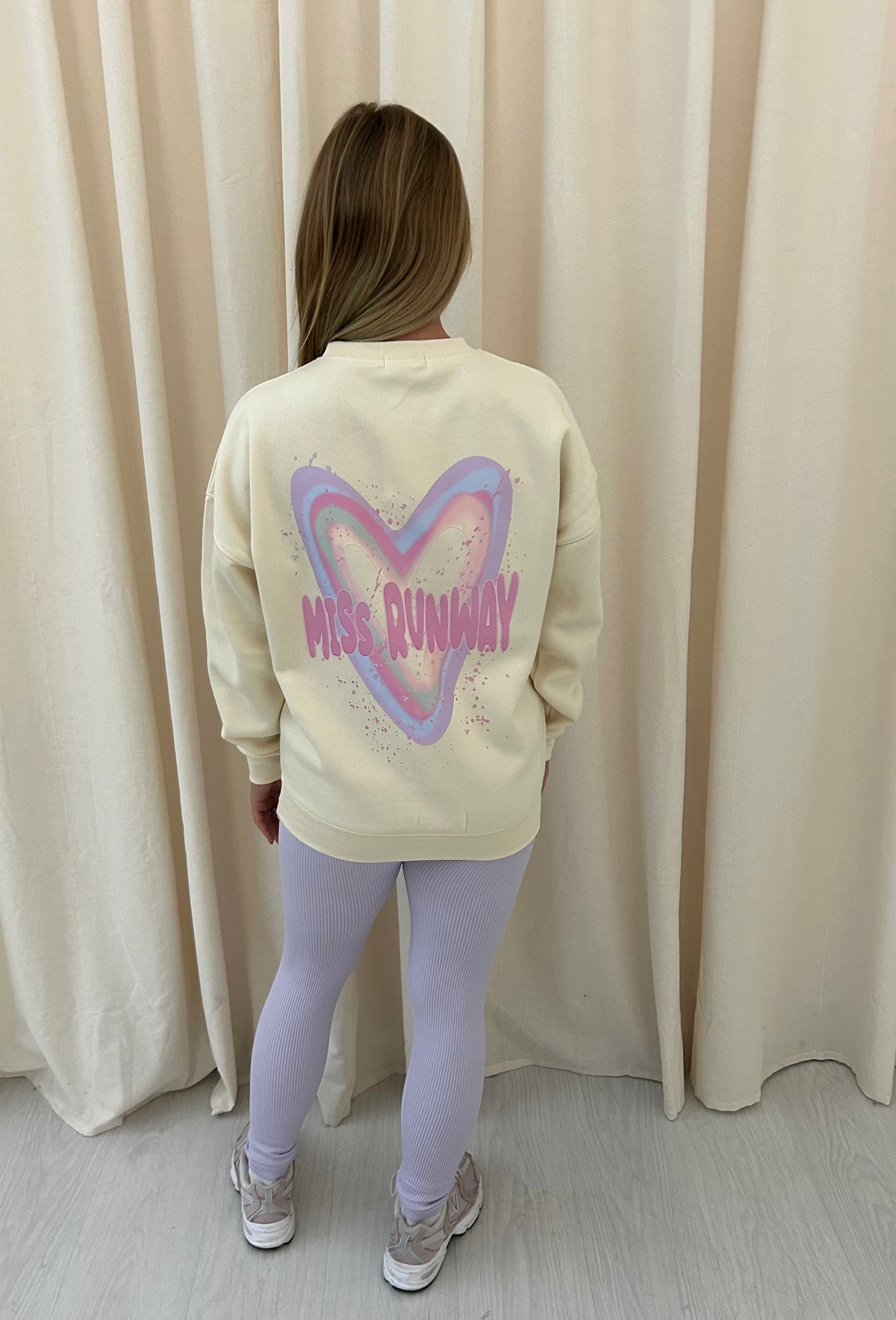 Miss Runway Pastel Heart Graffiti Sweatshirt Legging Set Cream