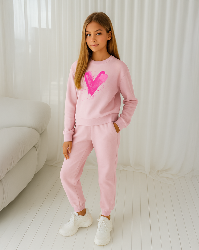 Hot Pink Scatter Hearts Printed Sweatshirt Tracksuit Kids