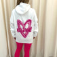 Miss Runway Pink Heart Graffiti Ruched Hoodie And Legging Set White