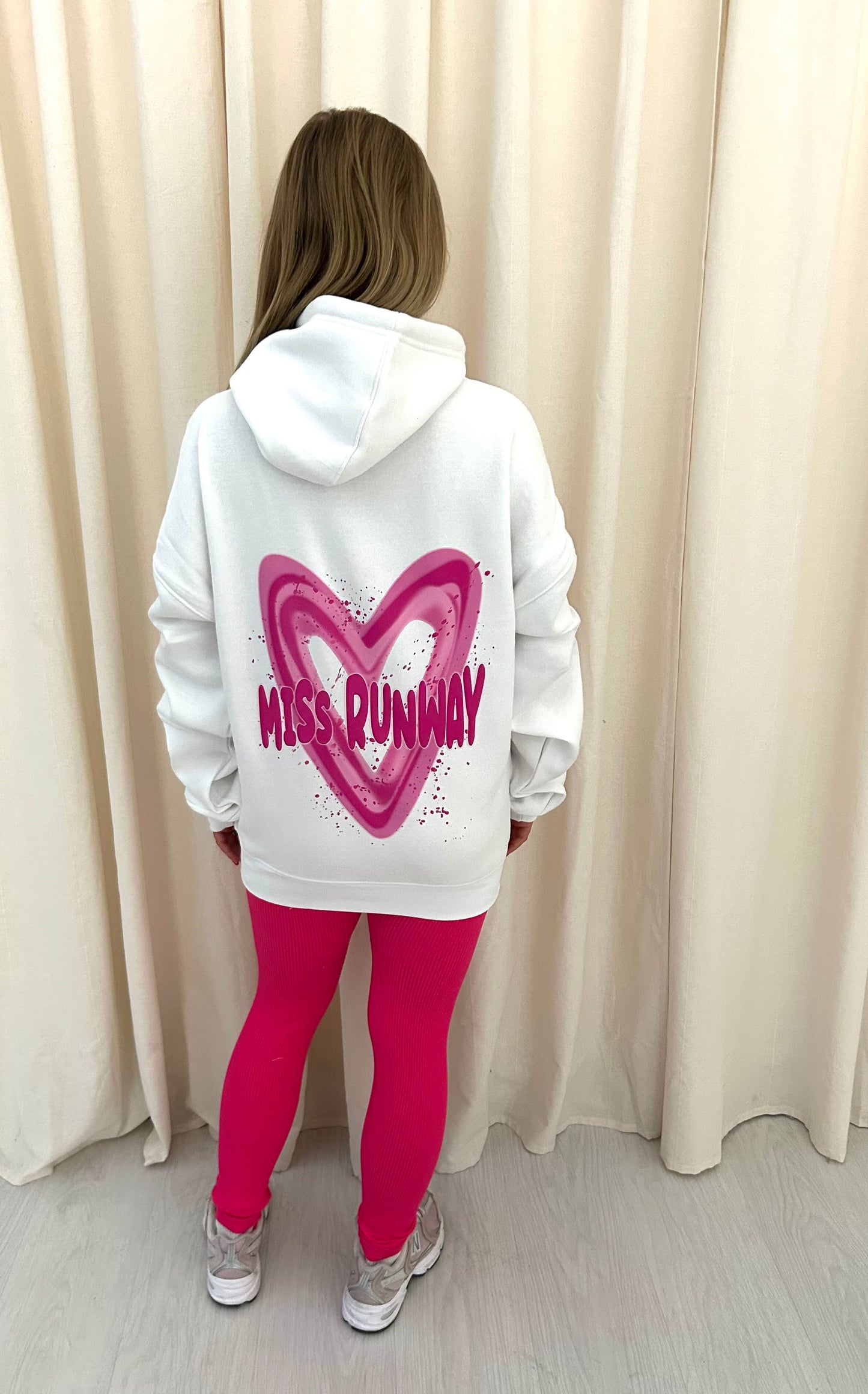 Miss Runway Pink Heart Graffiti Ruched Hoodie And Legging Set White