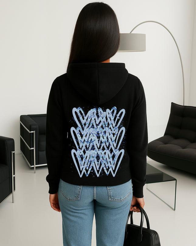 Light Blue Zig Zag Heart Printed Hoodie