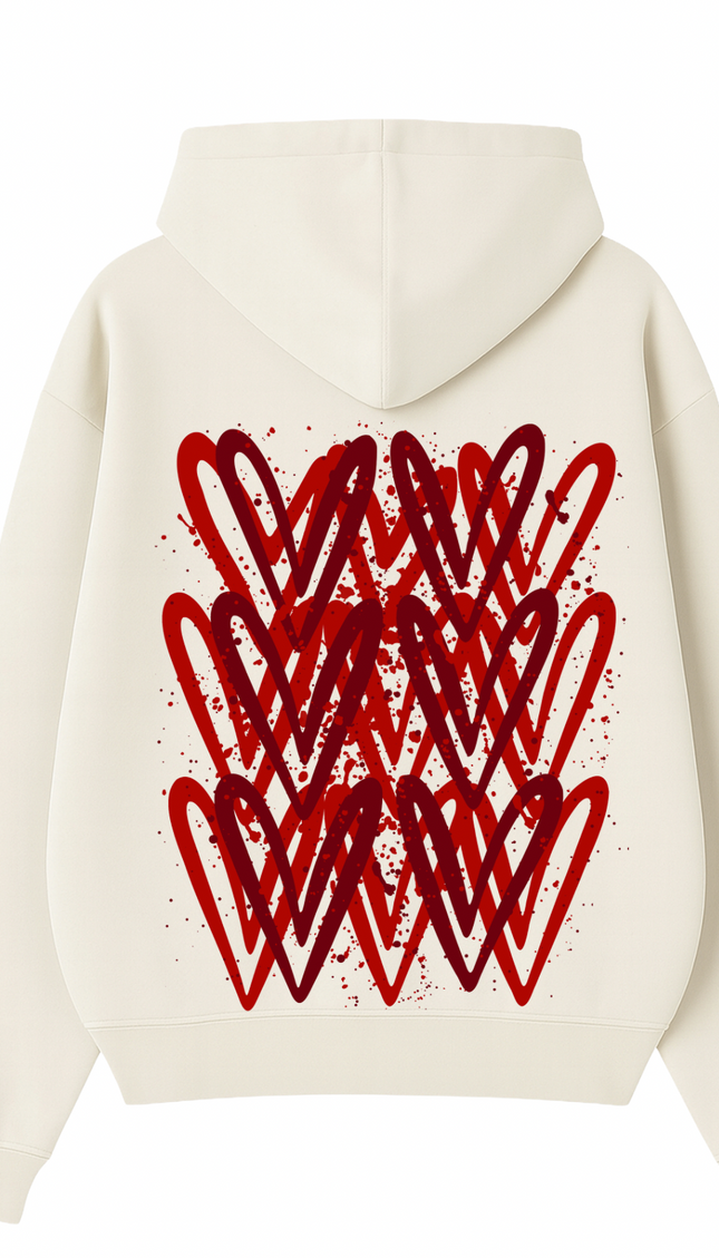 Red graffiti heart hoodie with spray paint effect print – women's hoodie by Miss Runway