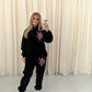 Miss Runway Multicolour Heart Graffiti Hooded Tracksuit Black