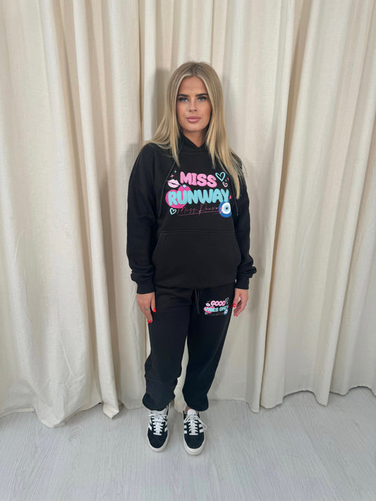 Miss Runway Good Vibes Only Oversized Hooded Tracksuit Black