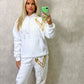 Cream/Beige Heart Sprayed White Hooded Tracksuit