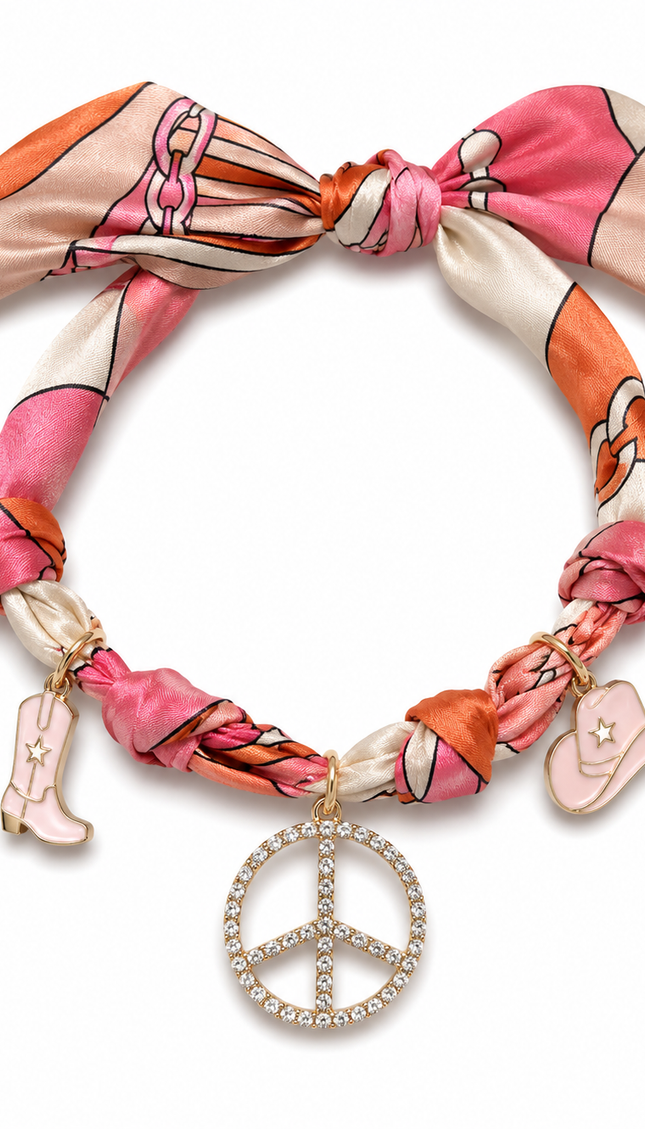 Pink, Orange, Beige swirl print bandanna choker in a retro 70s psychedelic print – Endless Opulence by Miss Runway