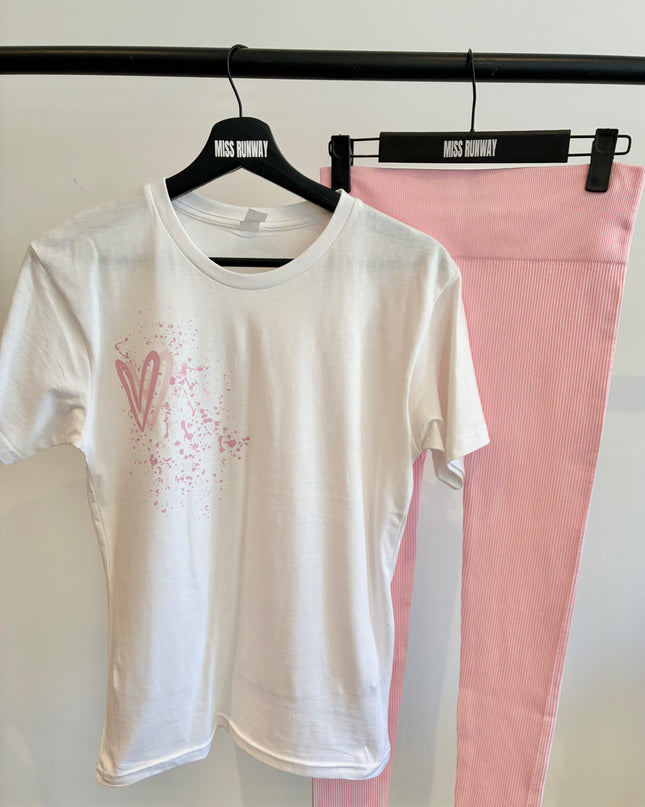 Pink Heart Printed Legging Set