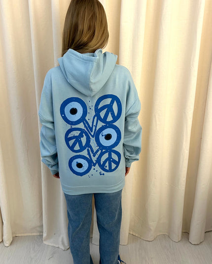 Evil Eye, Peace, Heart Printed Ruched Hoodie