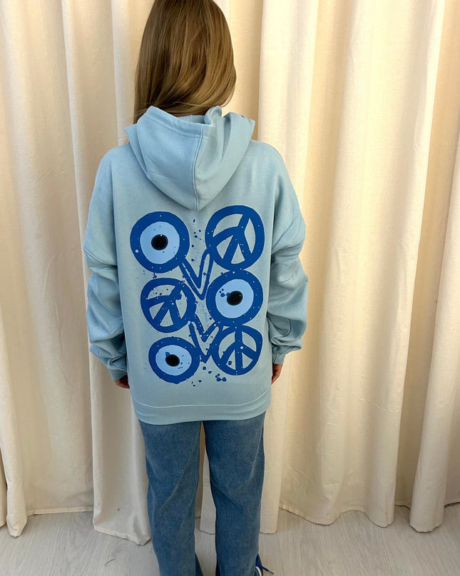 Evil Eye, Peace, Heart Printed Ruched Hoodie