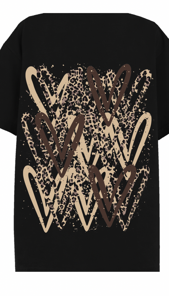 Leopard Print graffiti heart T-shirt with spray paint effect print – women's T-shirt by Miss Runway