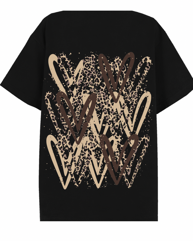 Leopard Print Heart Printed T-shirt Adult